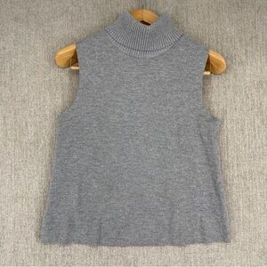 Zara Top Womens Small Gray Sweater Turtleneck Sleeveless Knit Hemless Casual